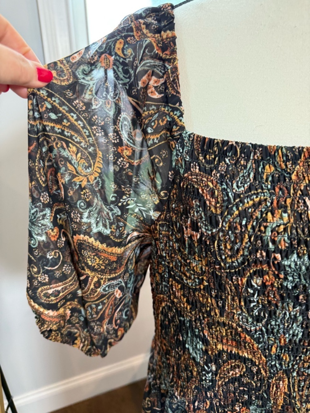 52Seven Smocked Square-Neck Maxi Dress in Multi Paisley - Picture 3 of 6